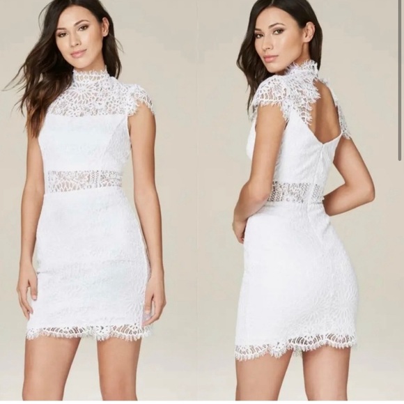 bebe Dresses & Skirts - BEBE JESSIE WHITE LACE MOCK DRESS SIZE 6